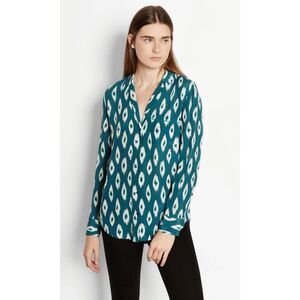 EQUIPMENT Femme Teal Green White 100% Silk Long Sleeve Button Up Blouse Small